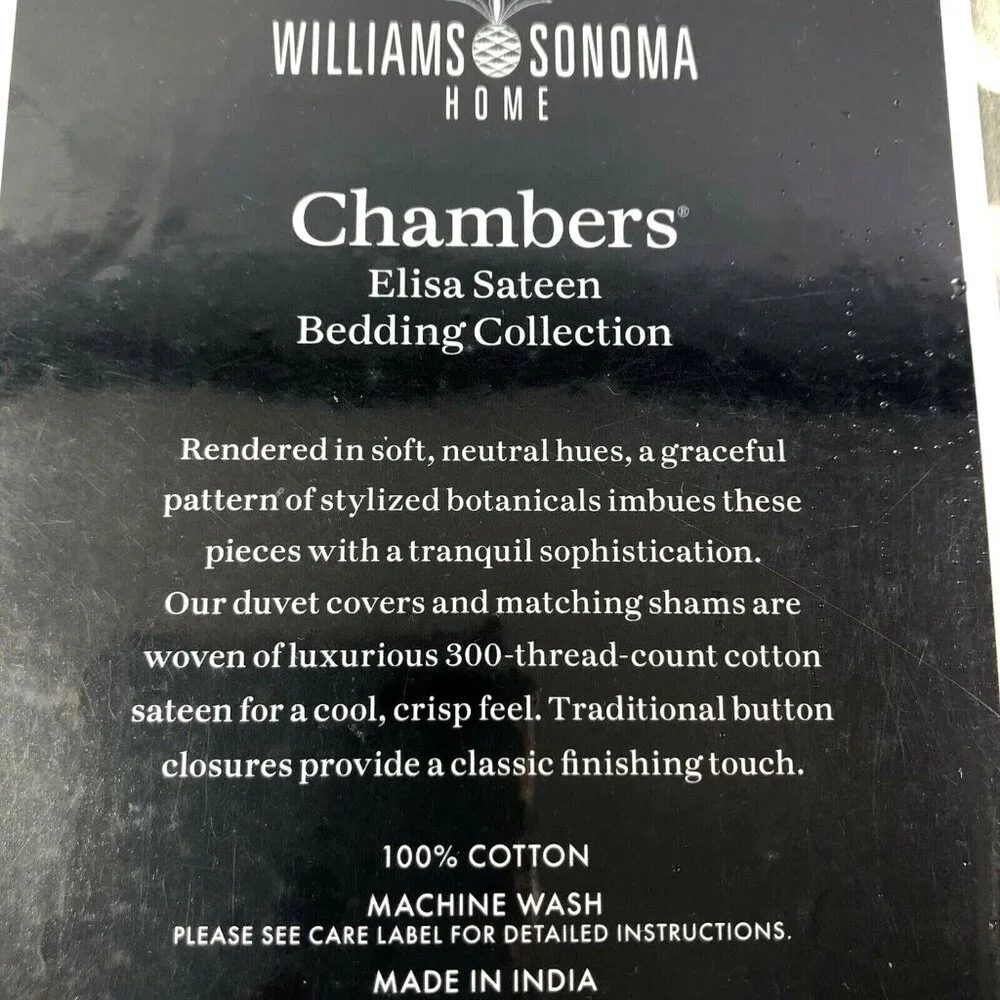 Williams Sonoma Chambers Elisa Sateen Euro Sham 100% Cotton 300-Thread Count 26